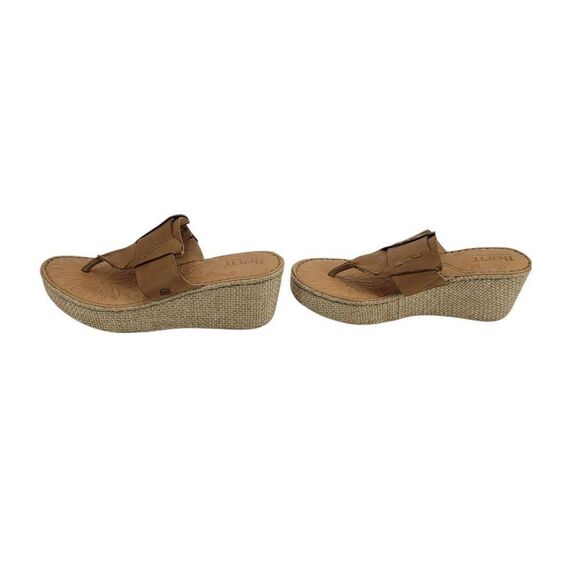 Born Marie Leather Slide On Platform Espadrille Basket Thong Sandals Tan Sz 10 - Picture 6 of 7